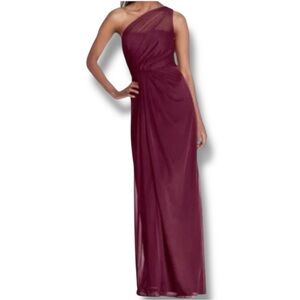 David’s Bridal size 14 wine colored long mesh one shoulder dress bridesmaid nwt